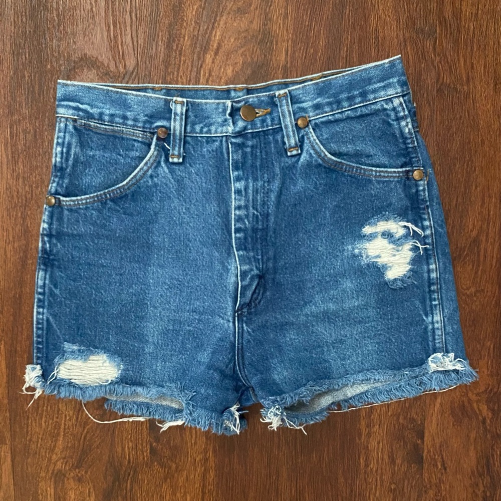 Wrangler Blue Distressed High-Waist Denim Jean Shorts